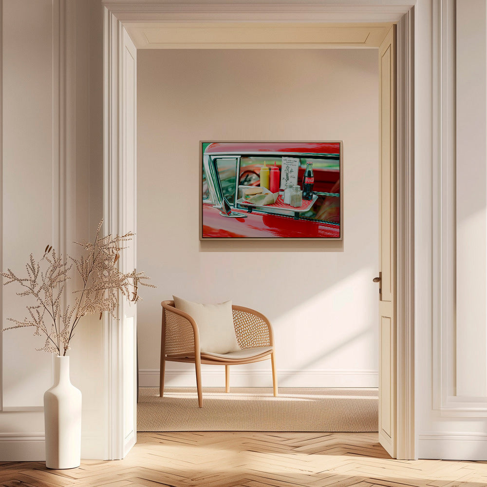 Cuadro vintage coche clásico con bandeja tipo diner – Canvas1