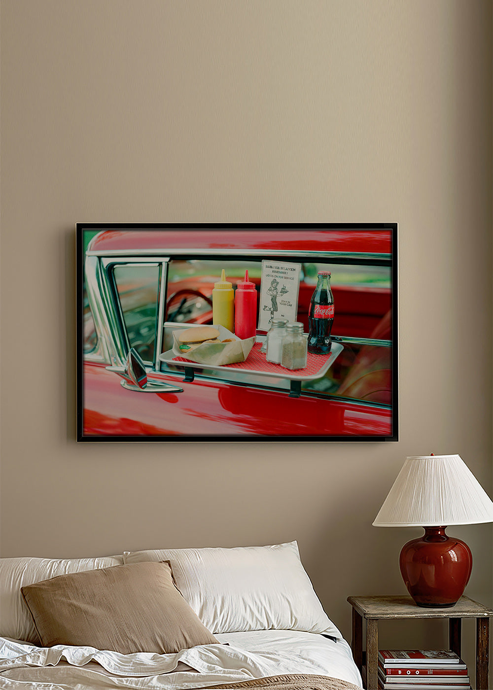 Cuadro vintage coche clásico con bandeja tipo diner – Canvas2