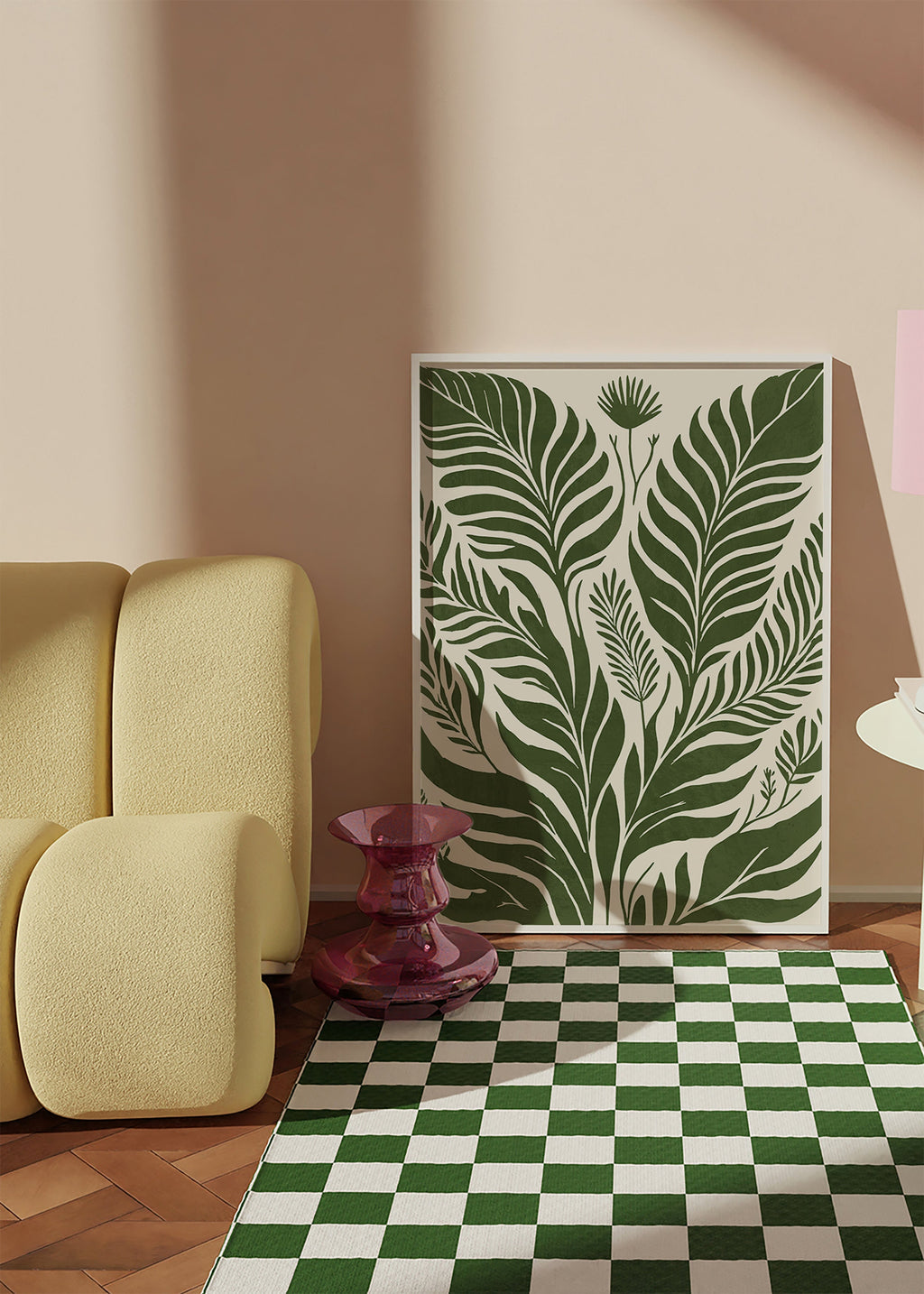 Lámina botánica de hojas verdes sobre fondo beige – Product1