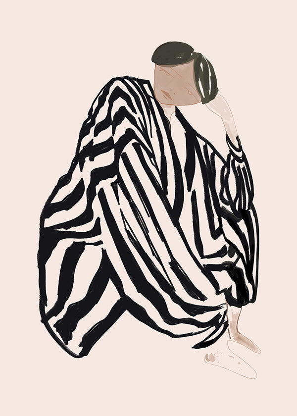 Ilustración figura femenina con rayas gráficas