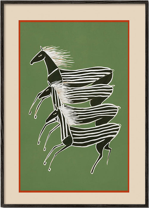 Cuadro caballo rayado en composición apilada – Black Frame