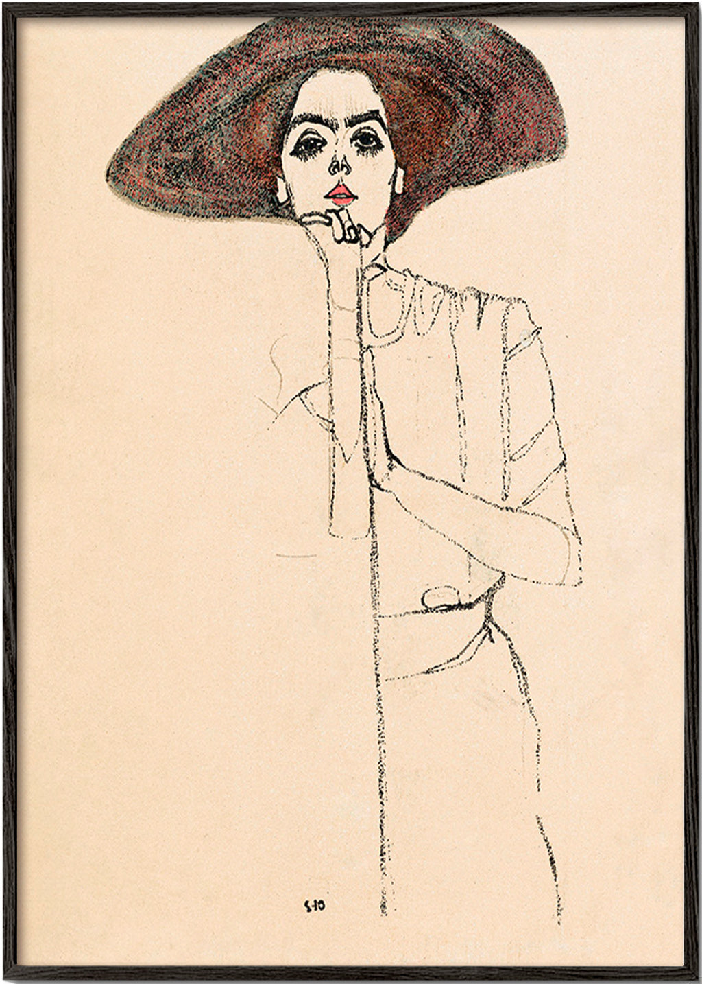 Ilustración retrato con sombrero y trazo expresivo – Black Frame