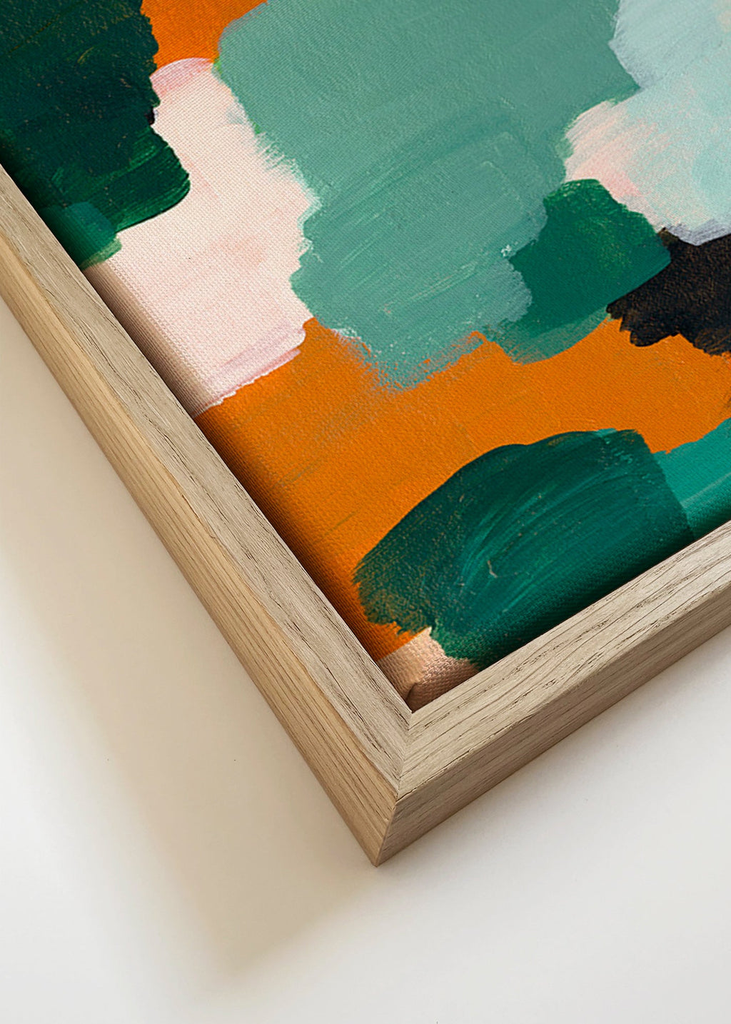 Cuadro abstracto con pinceladas verdes y ocre – Canvas detail