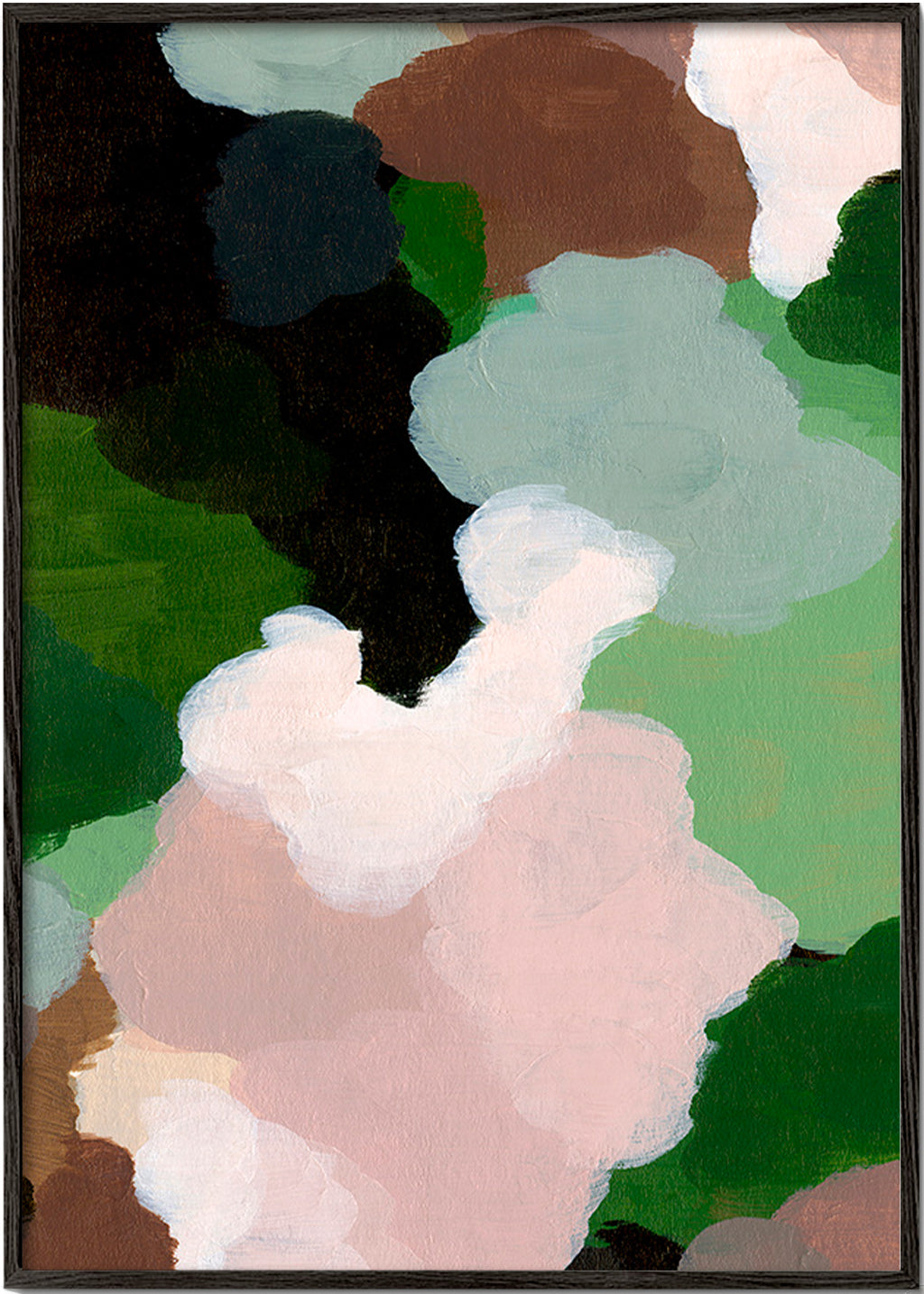 Cuadro abstracto con formas orgánicas verdes – Black Frame