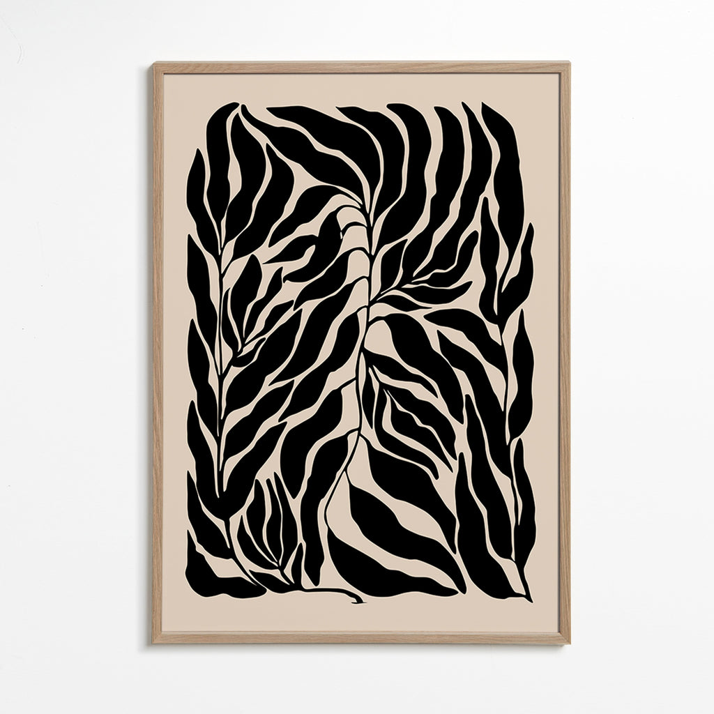 Lámina botánica hojas en silueta negra – Oak Frame