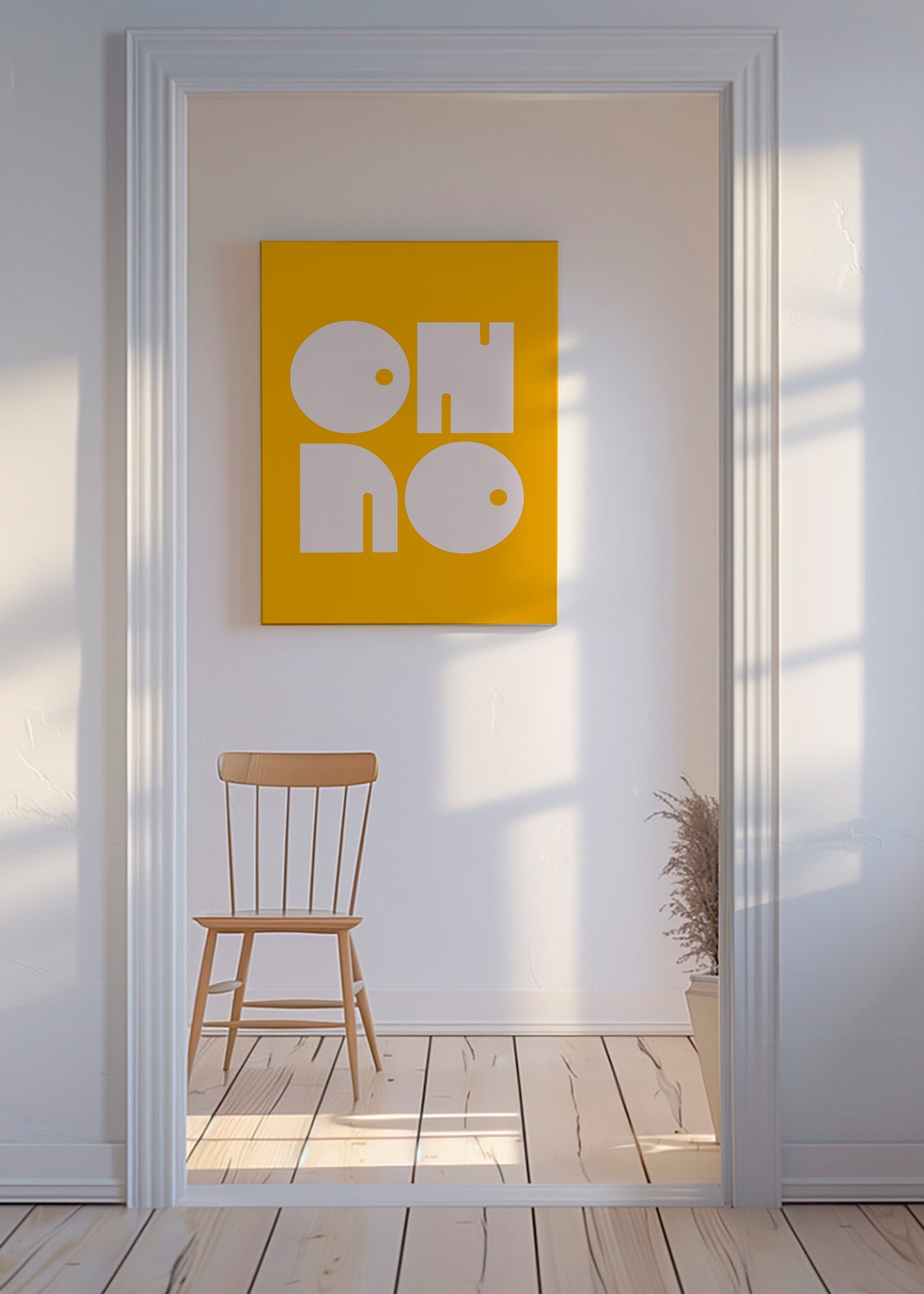 Cuadro geométrico con formas tipográficas mostaza – Canvas