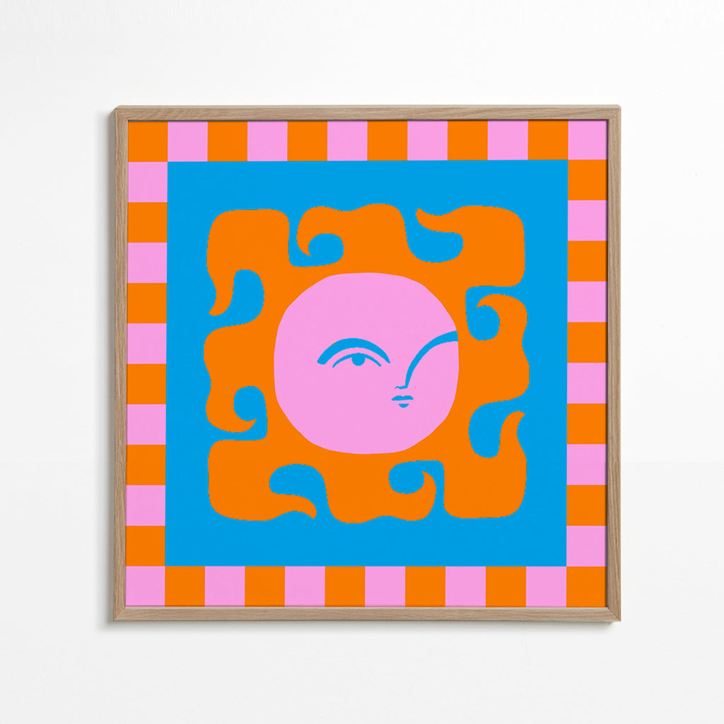 Ilustración sol sonriente en tonos pop – Oak Frame