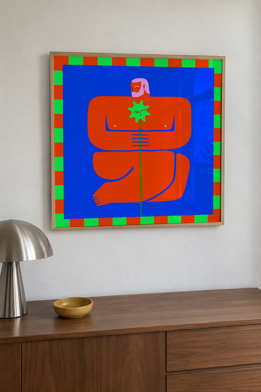 Contemplative Embrace - Framed poster in an interior