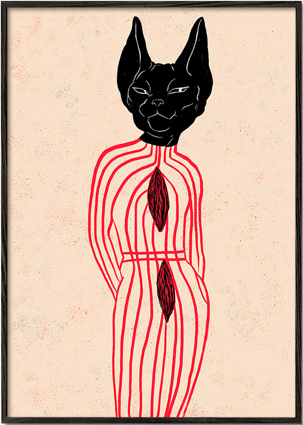 Cuadro gato estilizado con líneas rojas – Black Frame