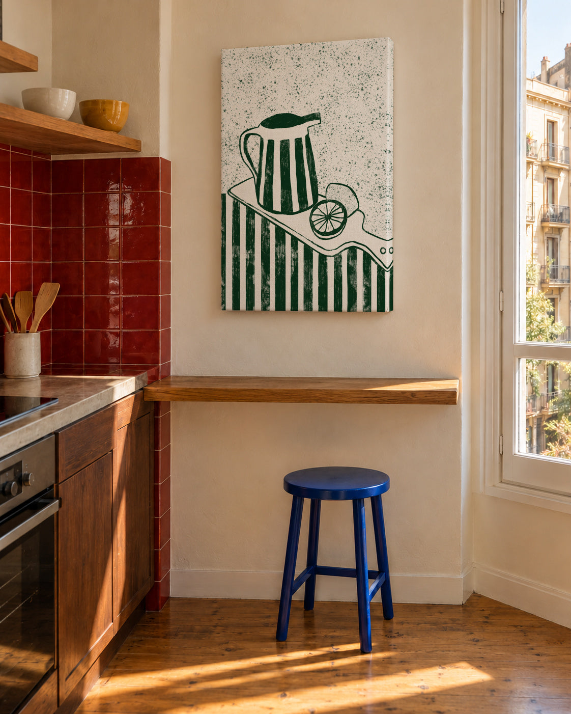 GREEN SERVED - Unframed canvas in an interior
