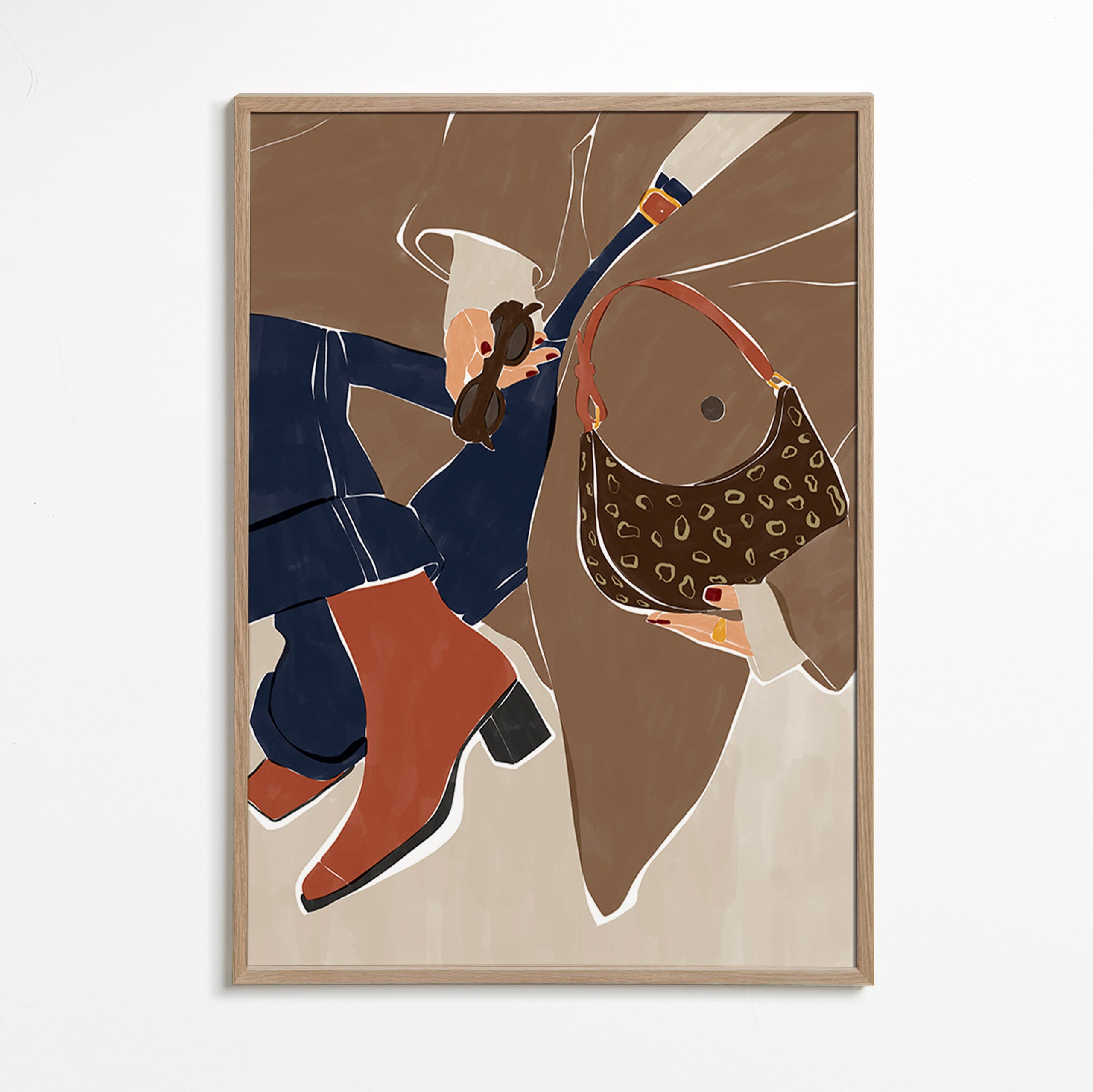 Ilustración de moda con bolso y botas – Oak Frame