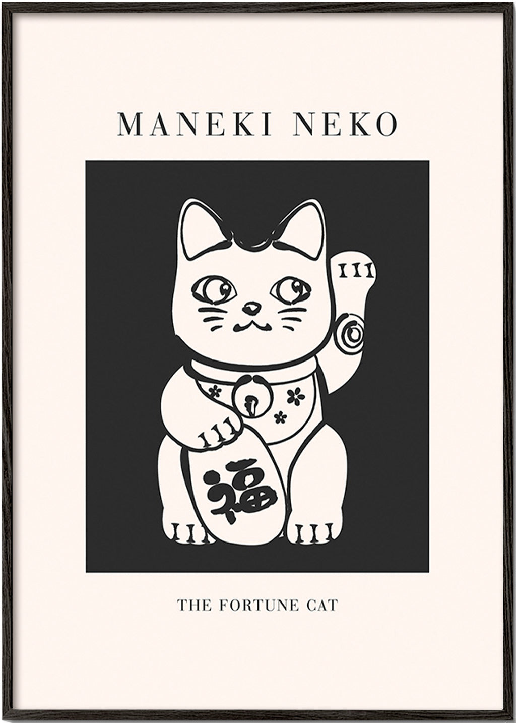 Ilustración Maneki Neko en blanco y negro – Black Frame