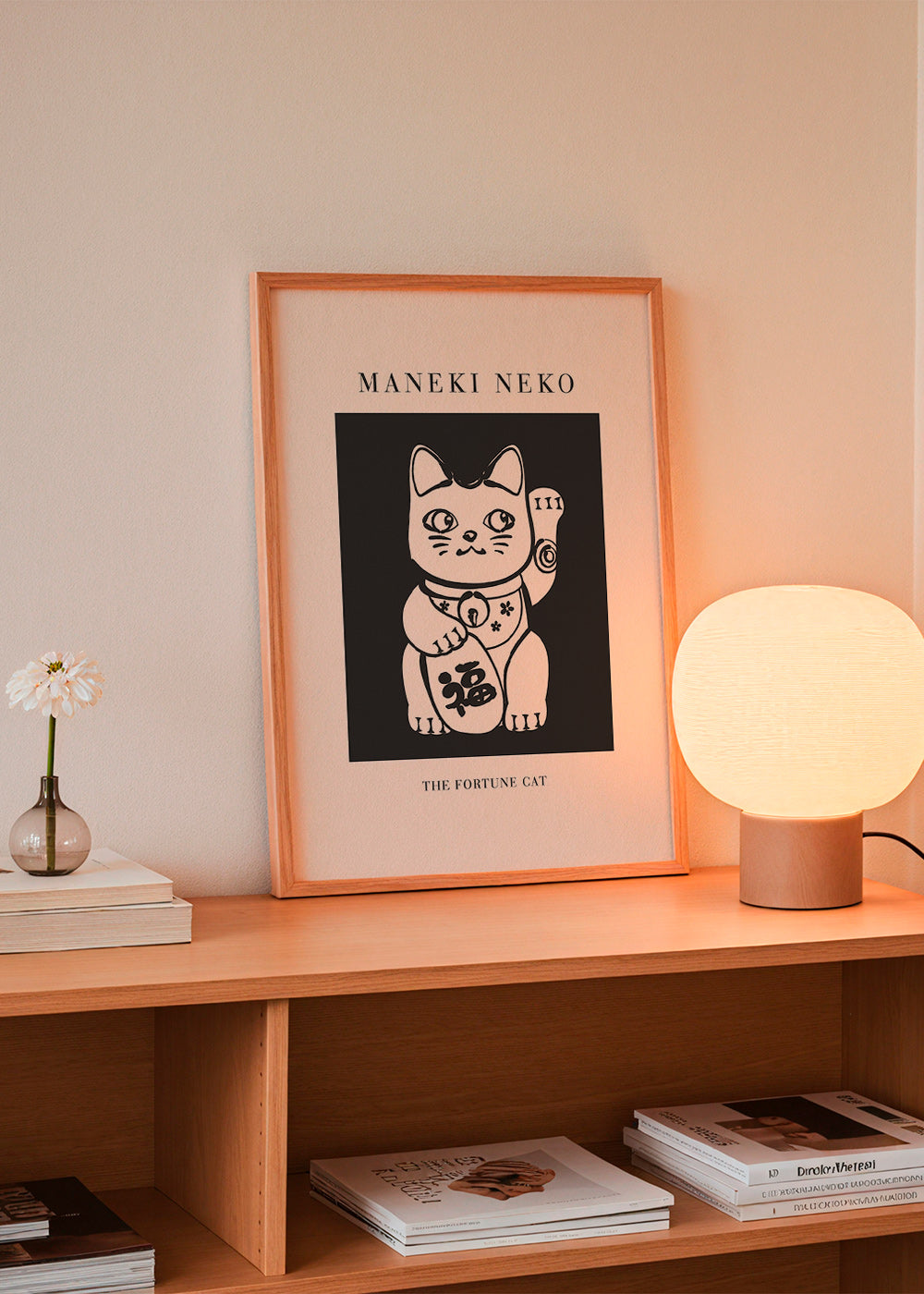 Ilustración Maneki Neko en blanco y negro – Product2