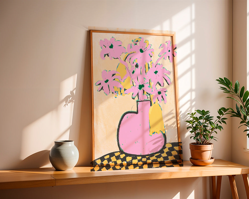 Lámina botánica con jarrón rosa y flores – Product3