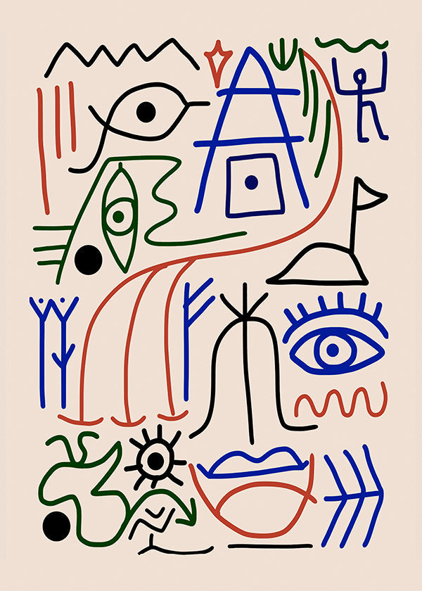 Ilustración de símbolos lineales multicolor