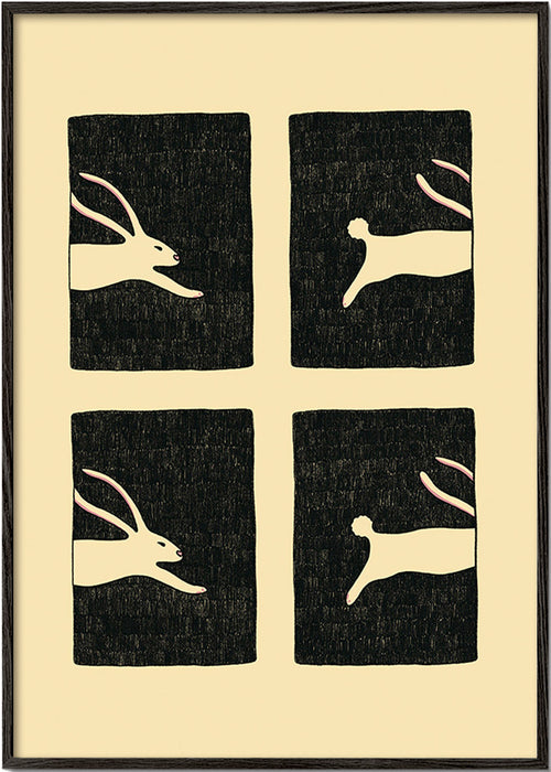 Cuadro con conejos repetidos en paneles – Black Frame