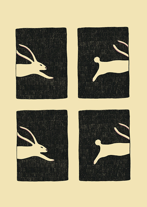 Cuadro con conejos repetidos en paneles