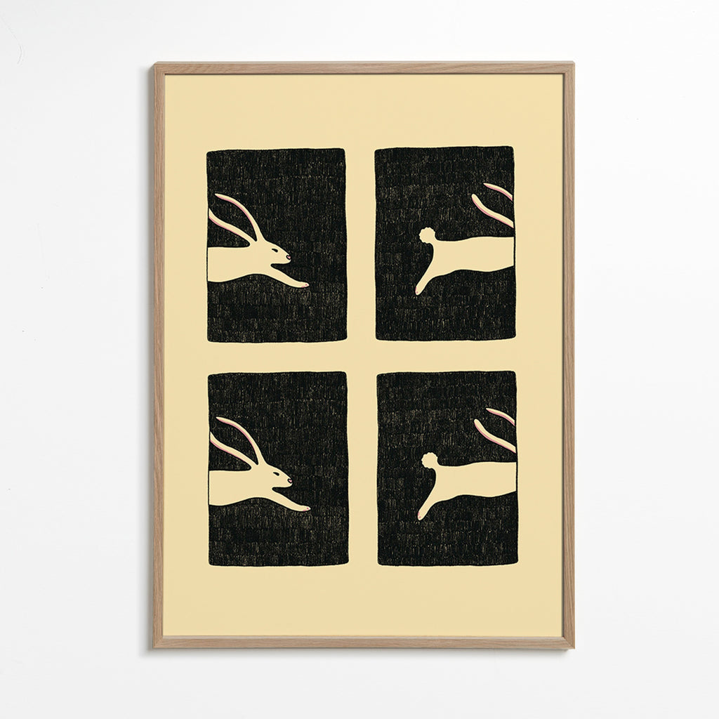 Cuadro con conejos repetidos en paneles – Oak Frame