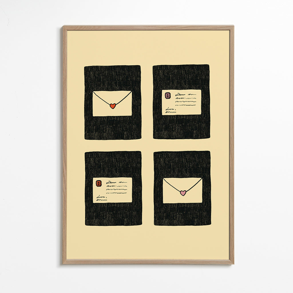 Ilustración cartas de amor en cuatro marcos – Oak Frame