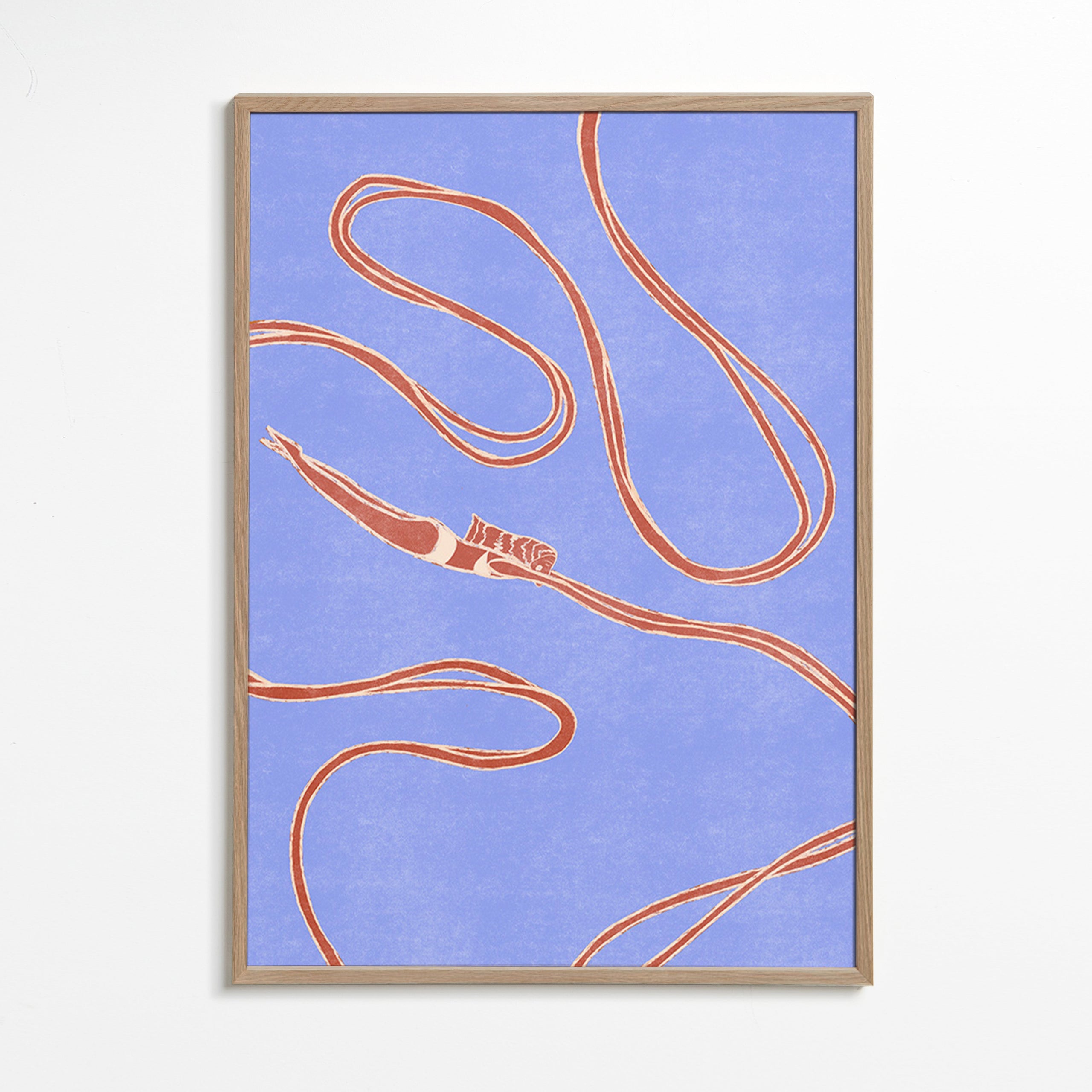 Ilustración: nadadora con lazos ondulados – Oak Frame