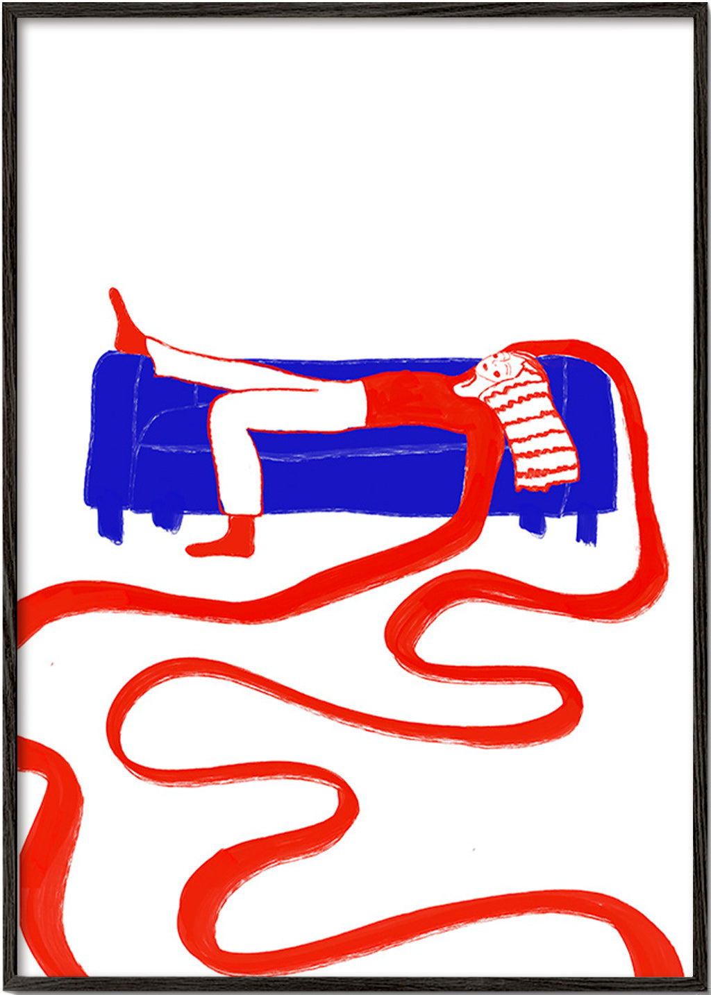Ilustración de figura recostada en sofá – Black Frame