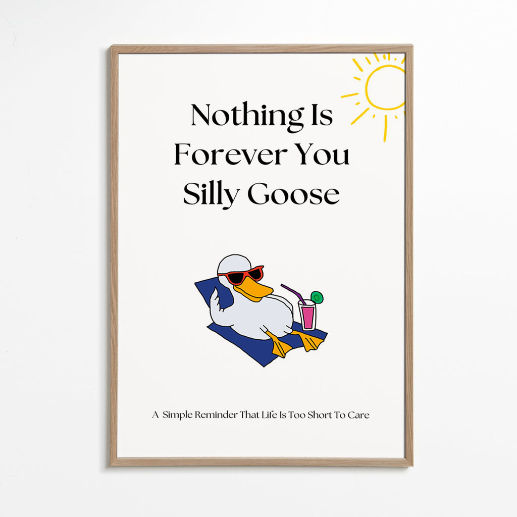 Cuadro ganso ilustrado con frase divertida – Oak Frame