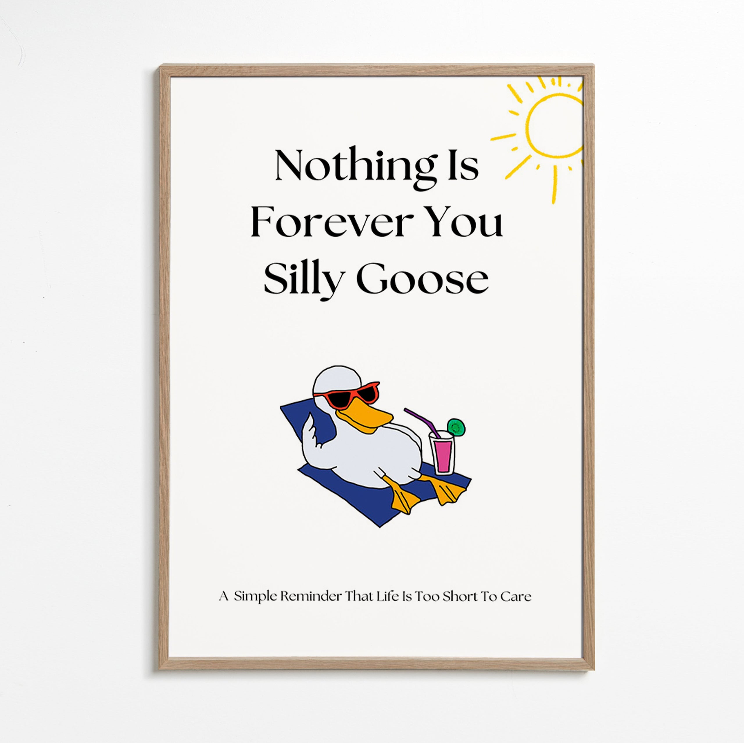 Cuadro ganso ilustrado con frase divertida – Oak Frame