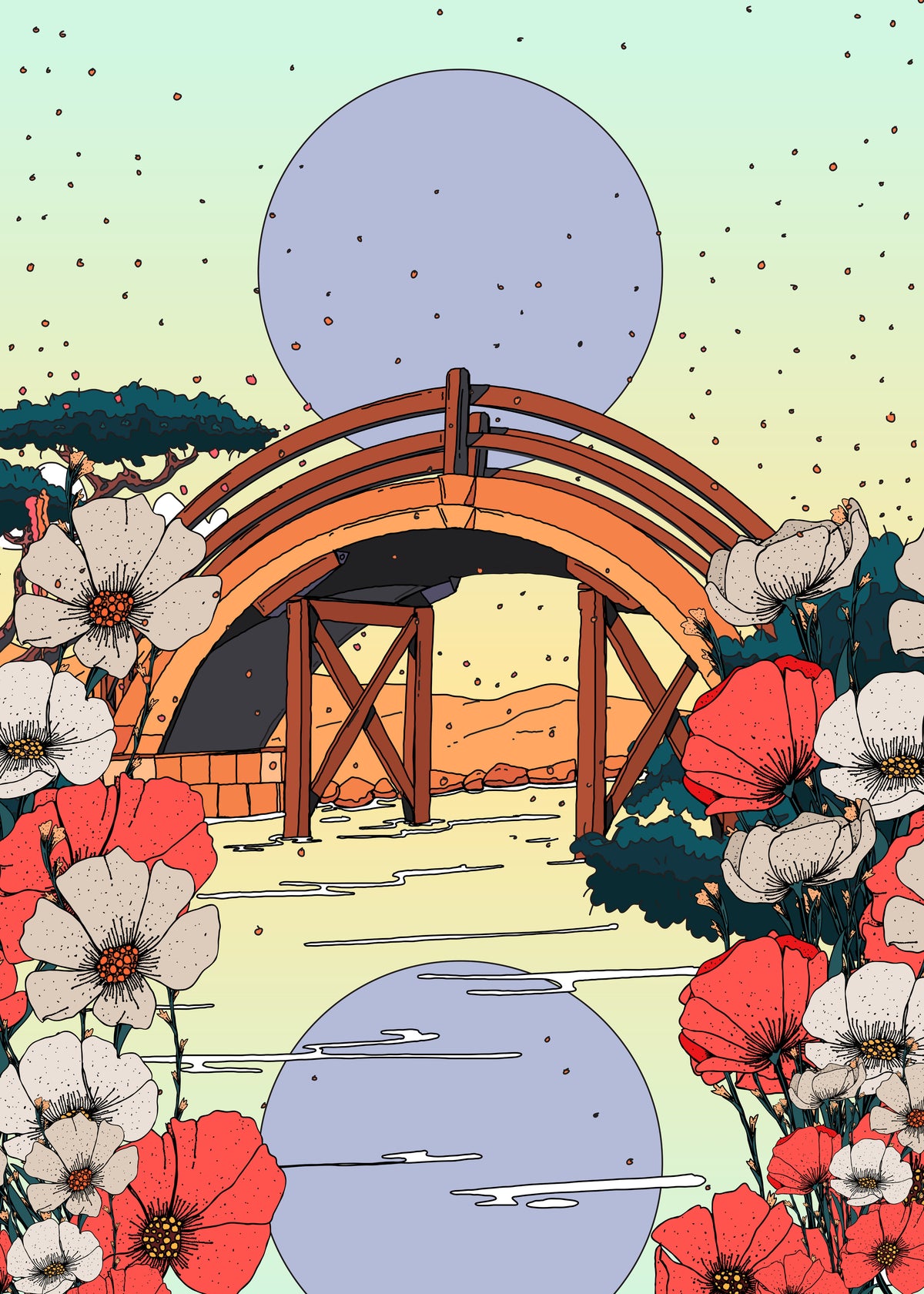 Japanese Bridge Landscape - Unframed art print