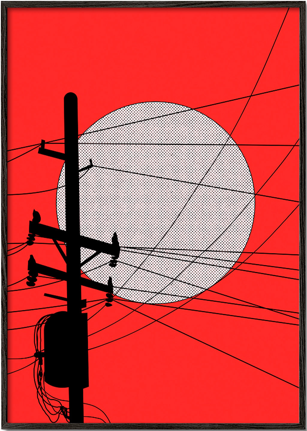 Ilustración minimalista de sol japonés y poste – Black Frame