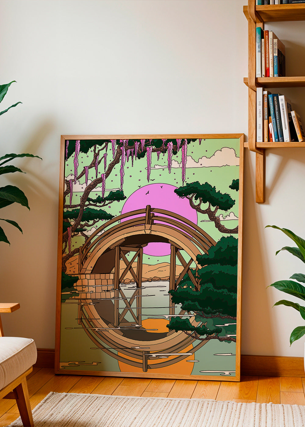 Cuadro de paisaje con puente arqueado y reflejo – Product3