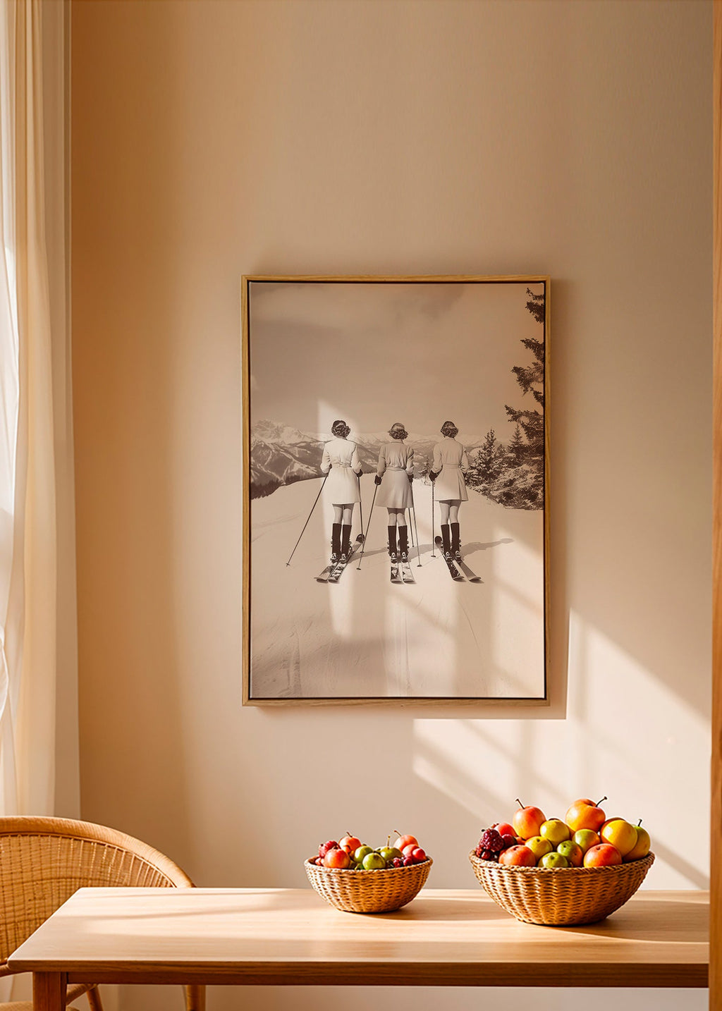 Cuadro vintage: esquiadoras retro en fila – Canvas2