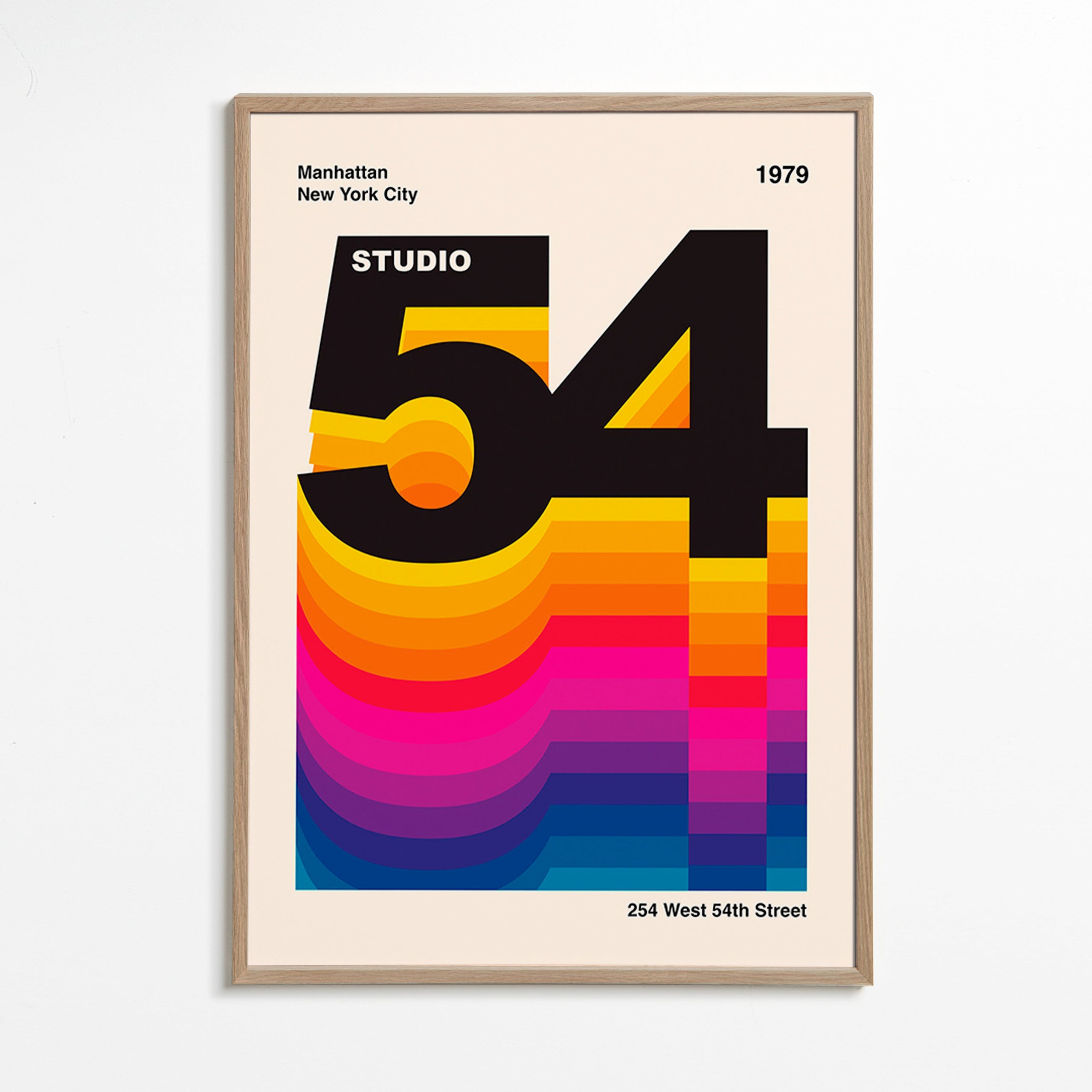 Cuadro vintage Studio 54 con ondas de color – Oak Frame