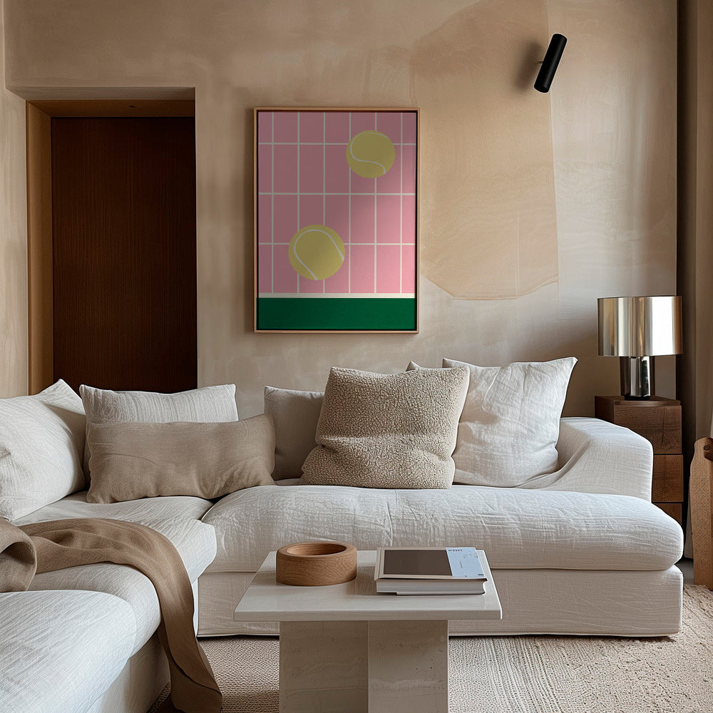 Cuadro deportivo con pelotas de tenis sobre rejilla rosa – Canvas2