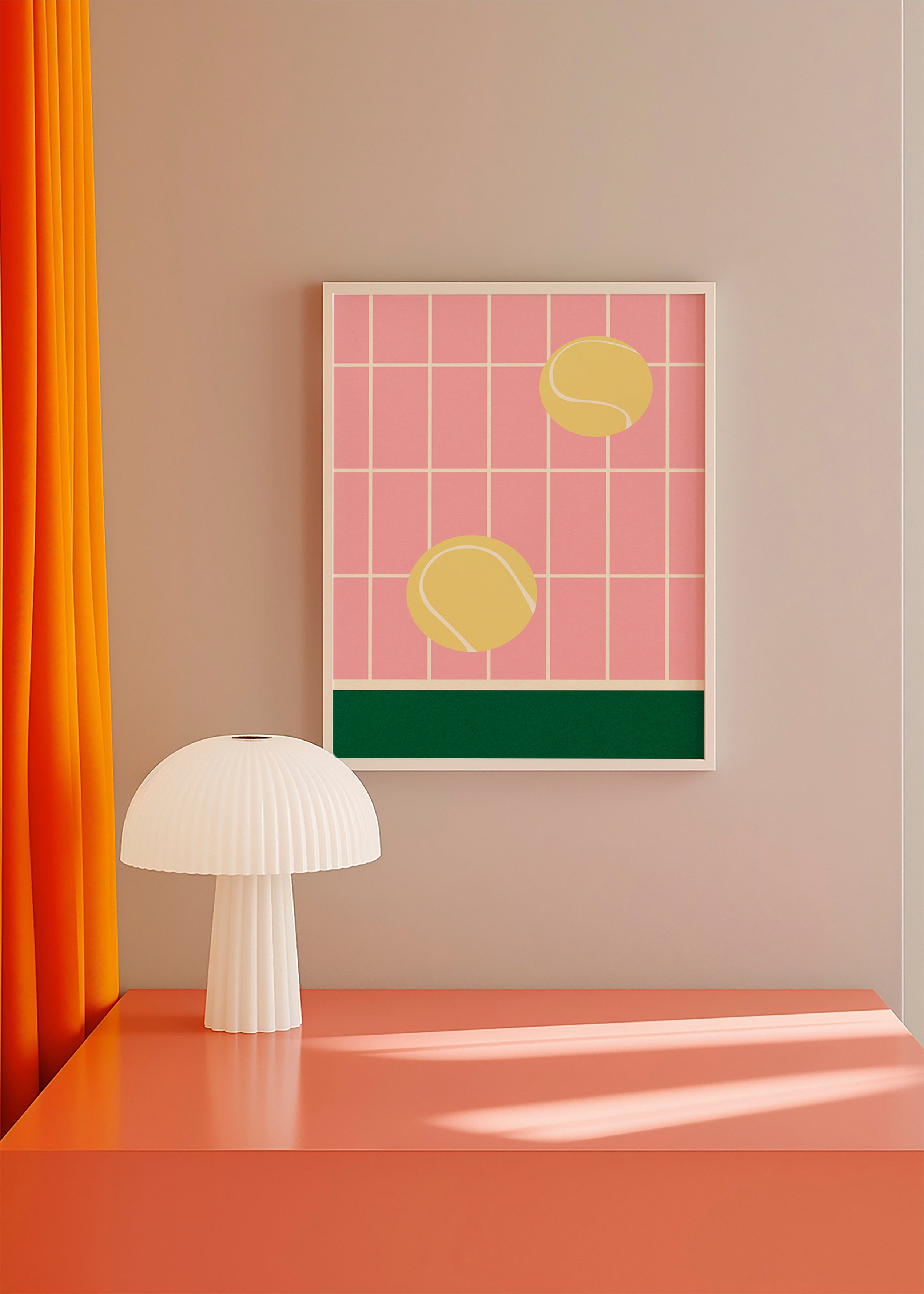 Cuadro deportivo con pelotas de tenis sobre rejilla rosa – Product3