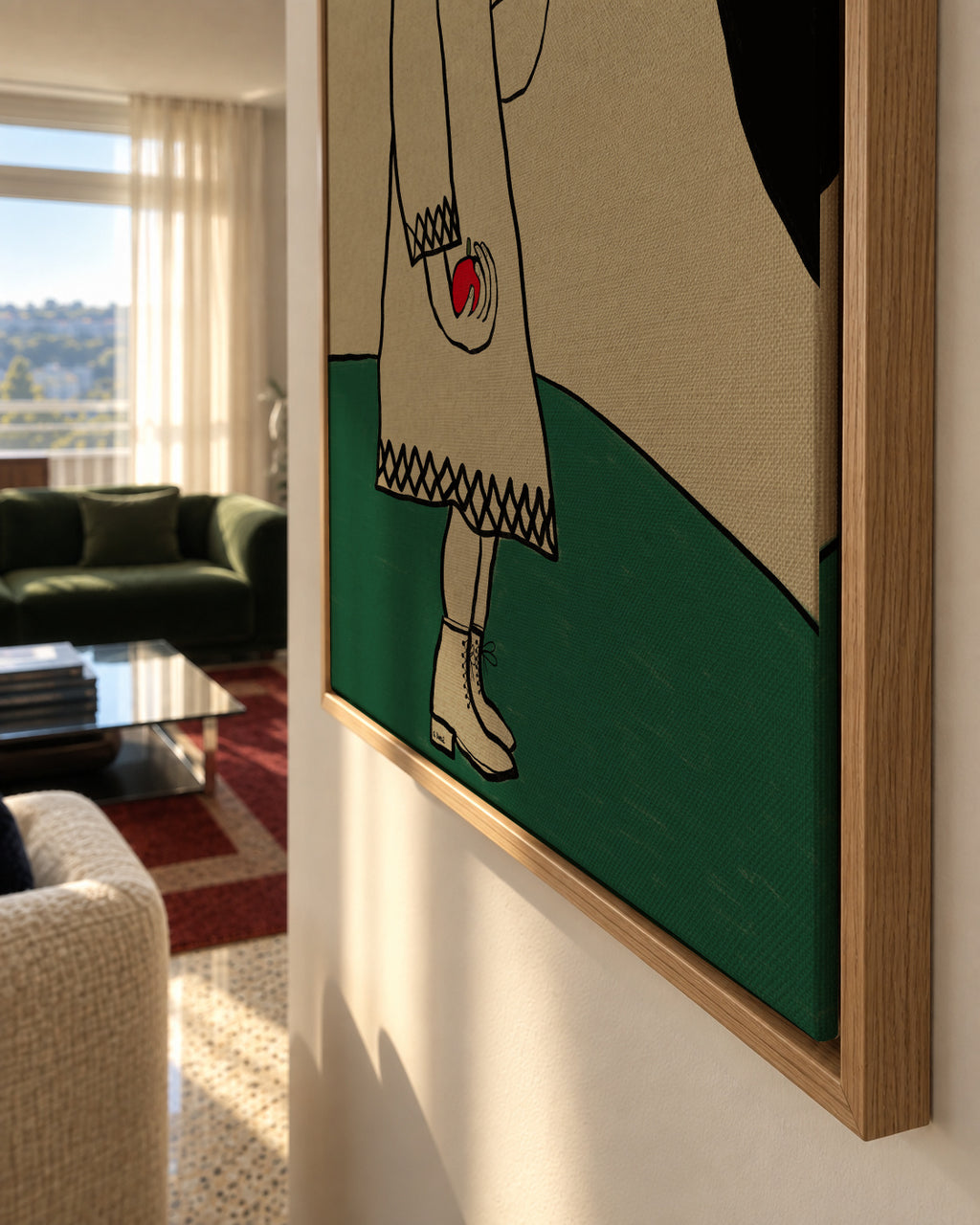 Lady and her horse - Framed canvas detail