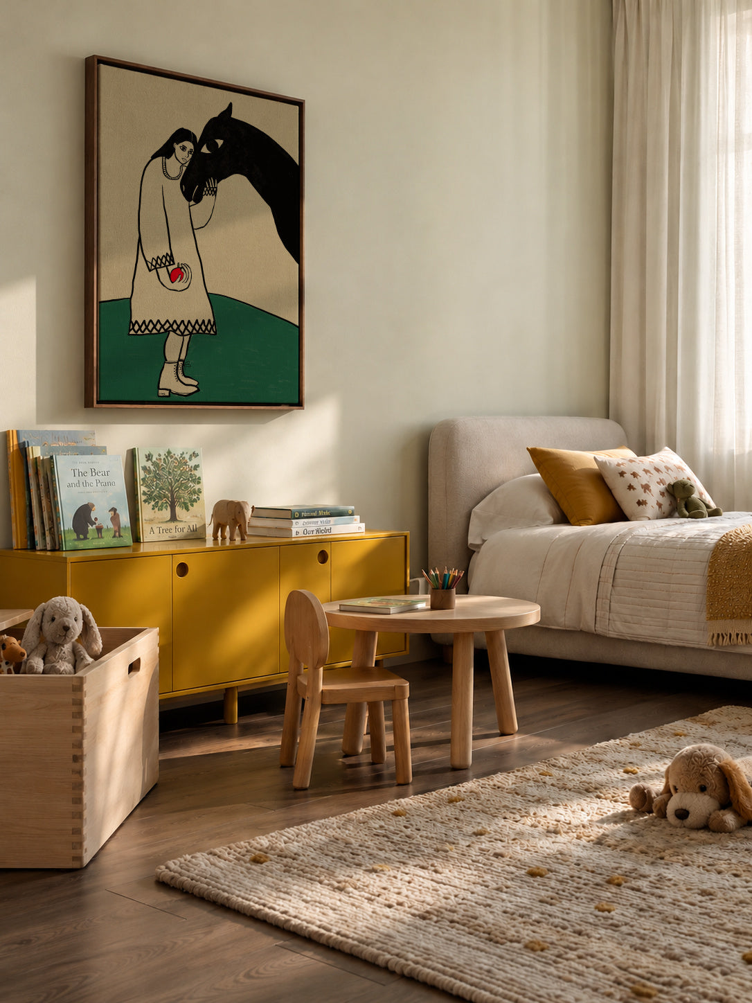 Lady and her horse - Framed canvas in an interior