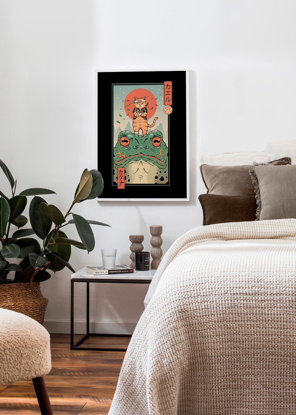 Cuadro gato samurái sobre rana ilustrada – Product3