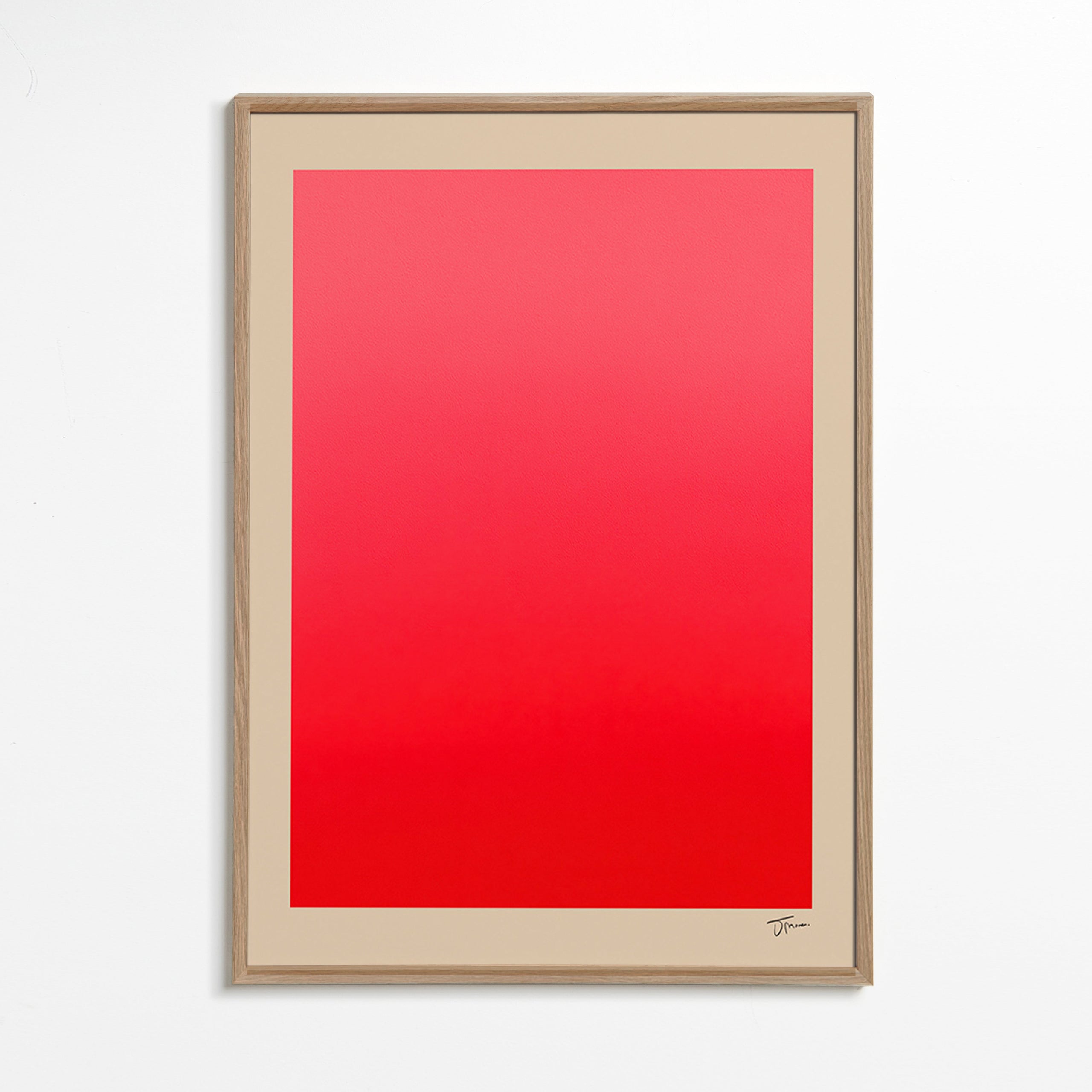 Cuadro abstracto en degradado rojo con firma minimal – Oak Frame
