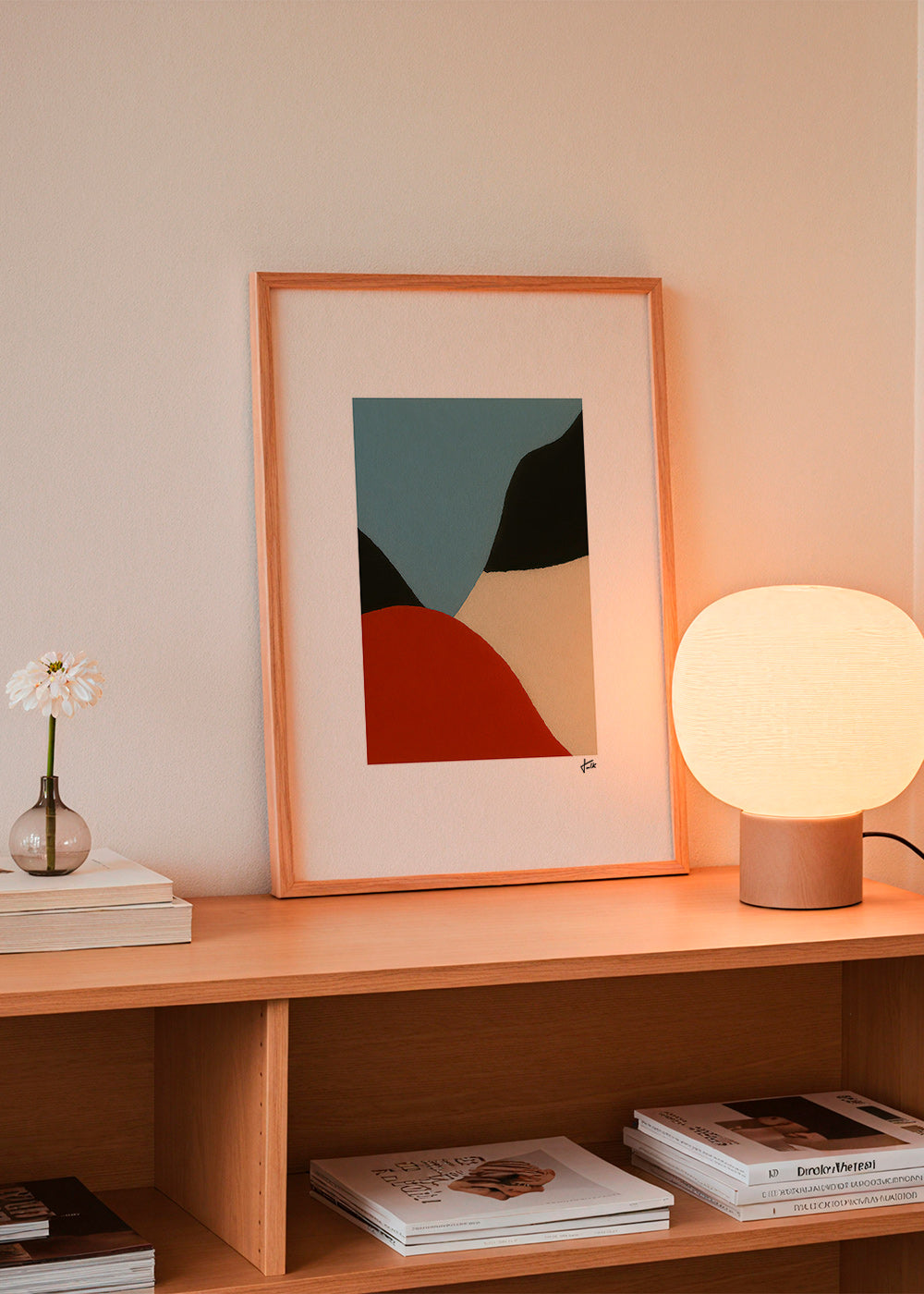 Cuadro abstracto en manchas orgánicas terracota y azul – Product1