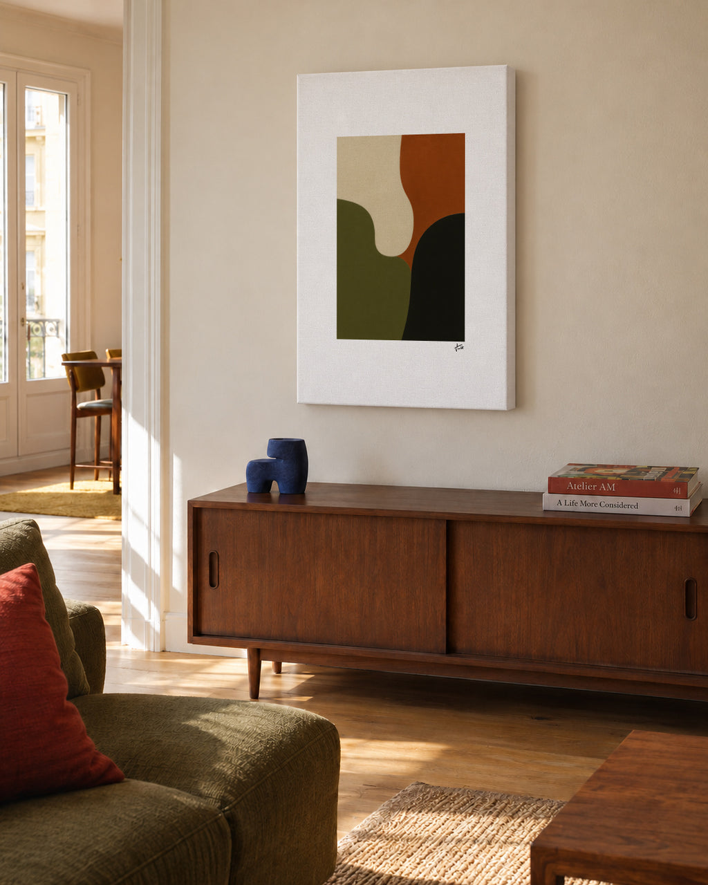 Olive Silence - Unframed canvas in an interior