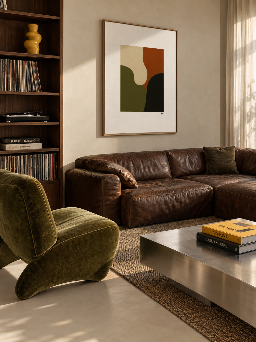 Olive Silence - Framed canvas in an interior