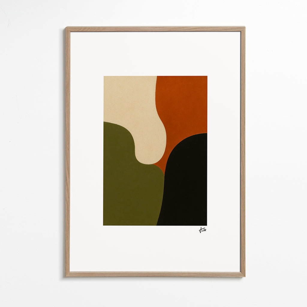 Cuadro minimalista con formas orgánicas oliva – Oak Frame