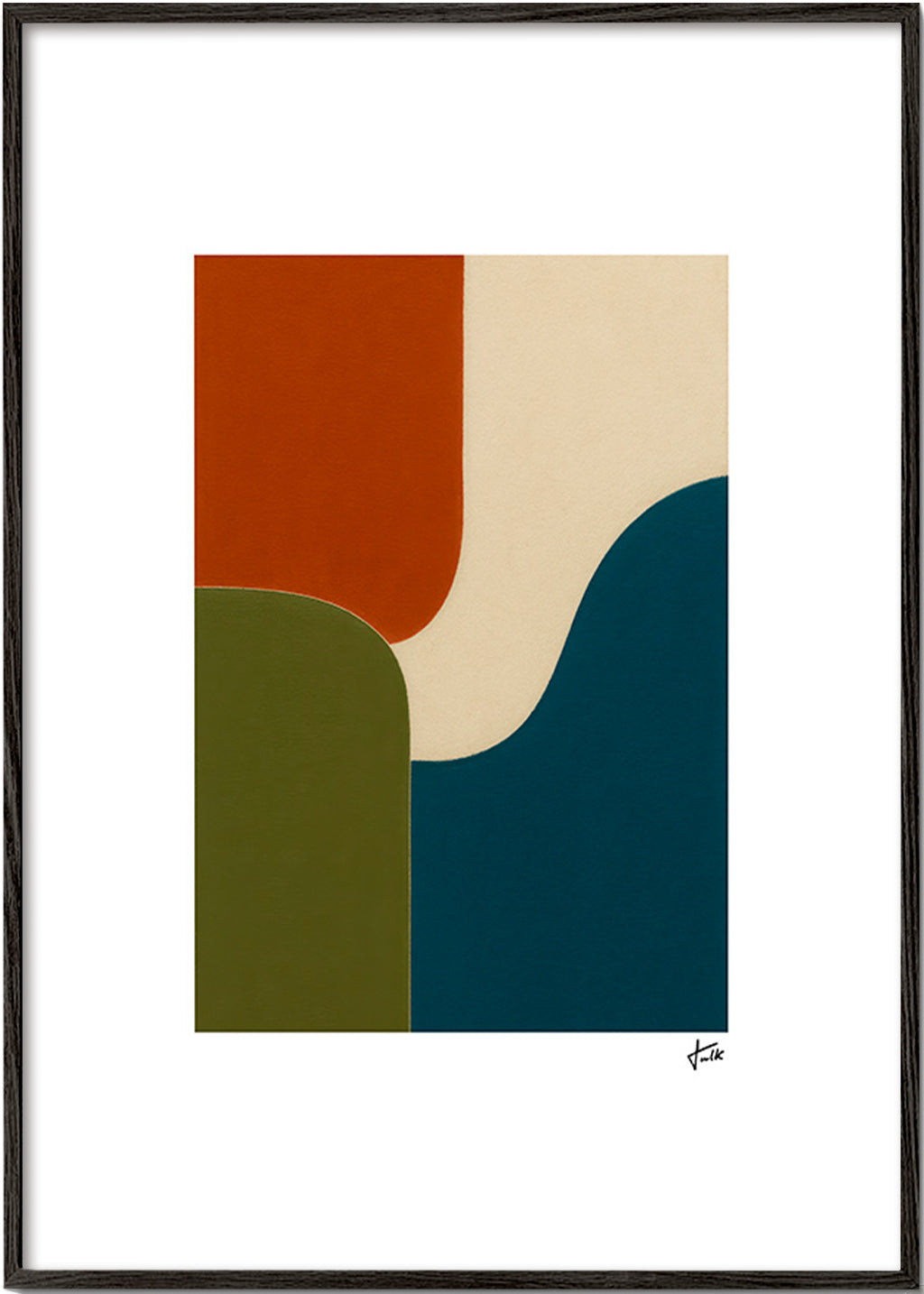 Cuadro geométrico con curvas y bloques de color – Black Frame