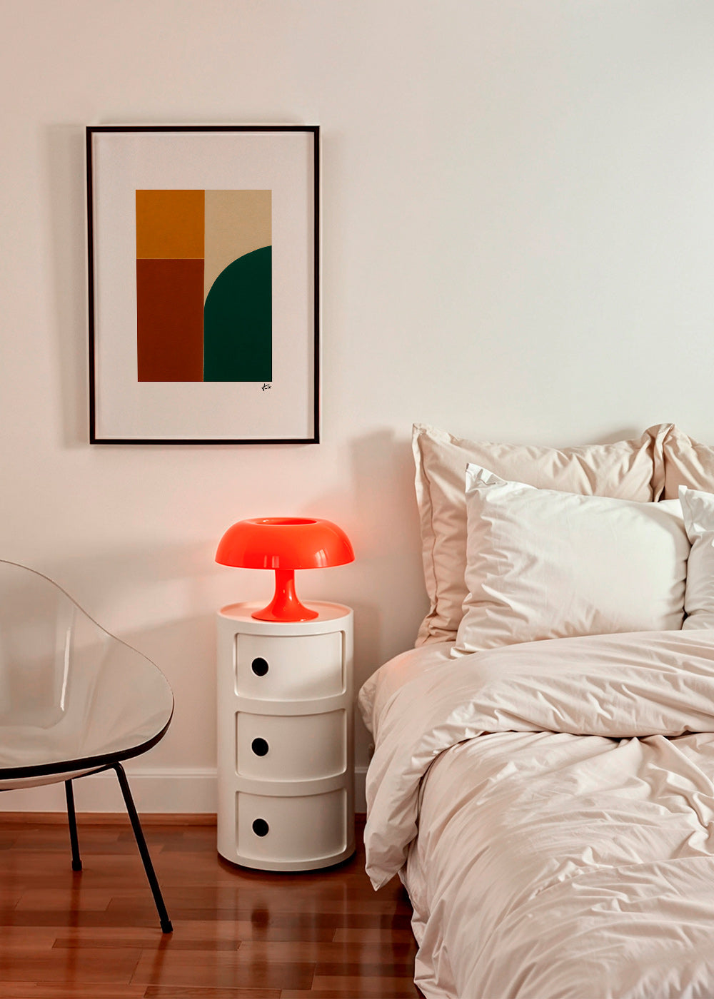 Cuadro geométrico con curva verde y bloques ocres – Product3