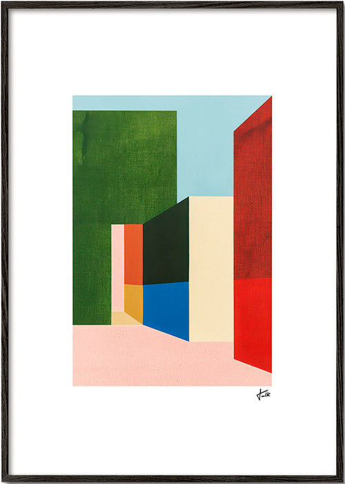 Cuadro geométrico con volúmenes coloreados – Black Frame