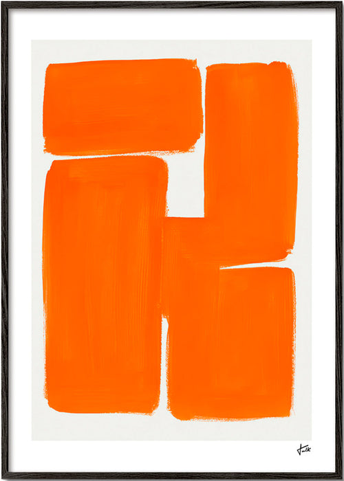 Cuadro geométrico con bloques naranjas – Black Frame