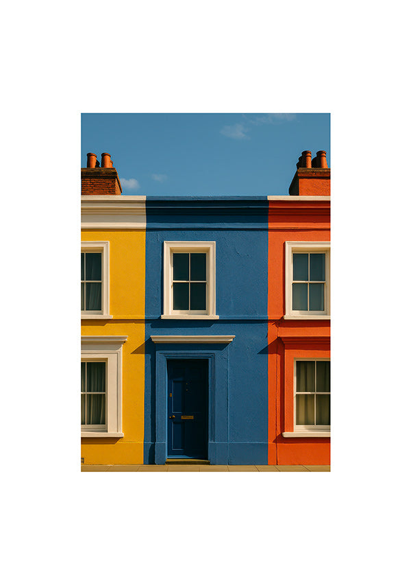 Cuadro de ciudades con fachada a tres colores