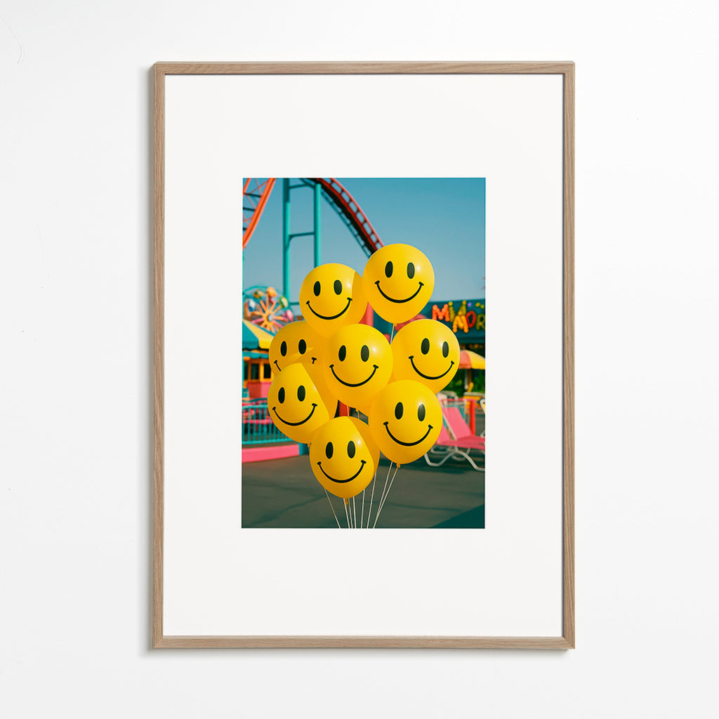 Fotografía de globos sonrientes en feria – Oak Frame