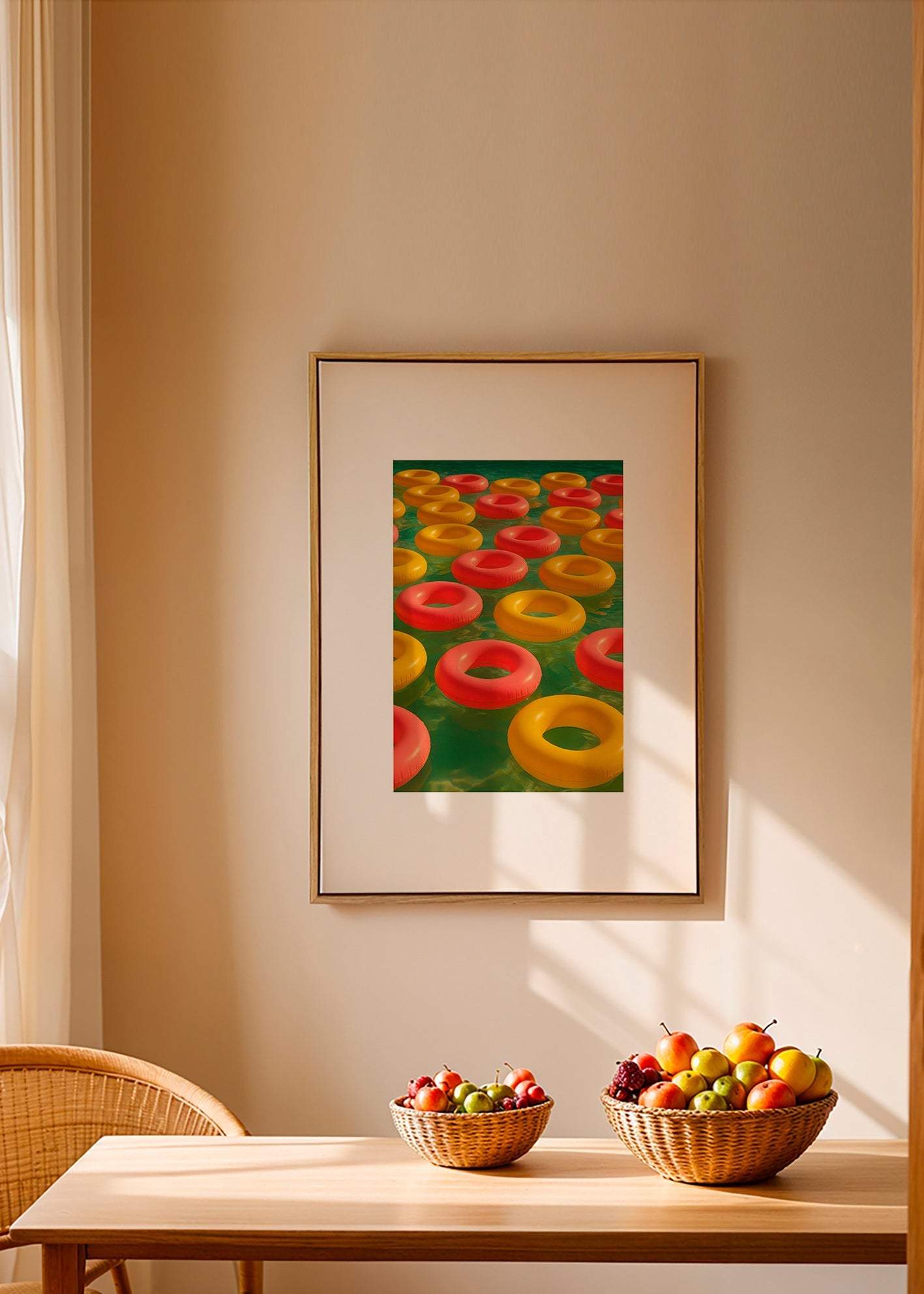 Cuadro geométrico con anillos flotantes rojos y amarillos – Canvas1