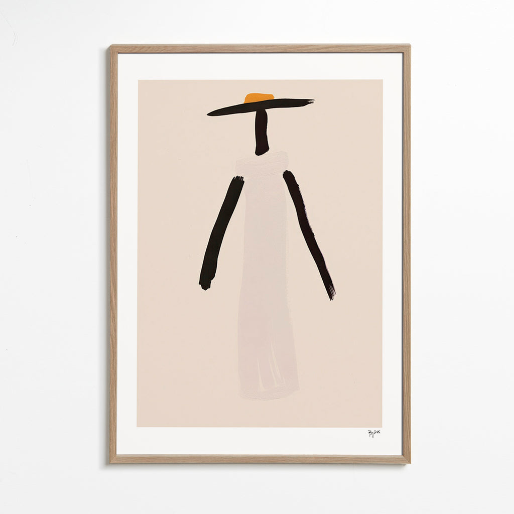 Cuadro minimalista figura con sombrero y vestido – Oak Frame